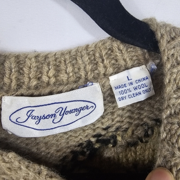Vtg Jayson Younger Womens Wool Aztec Cardigan Sz L Tan Apron Pockets Art to Wear - Picture 7 of 10